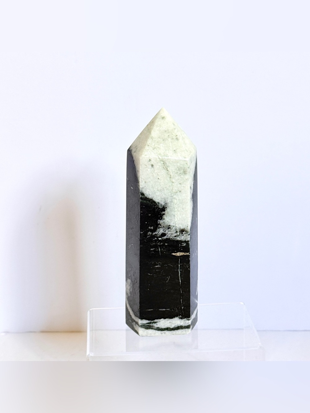 Tai Chi Jasper Tower Obelisk –Ink Spot & Gold Inclusion Crystal Point 6.75” 754g